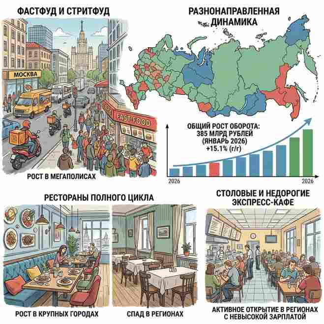В 2026 году российский рынок общественного питания демонстрирует разнонаправленную динамику, зависящую от формата заведений и географического расположения.