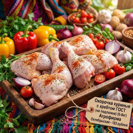 Окорочка куриные с хребтом ГОСТ (на подложке) (6-9кг) Агрофирма Октябрьская — всего за 183 ₽ за кг!