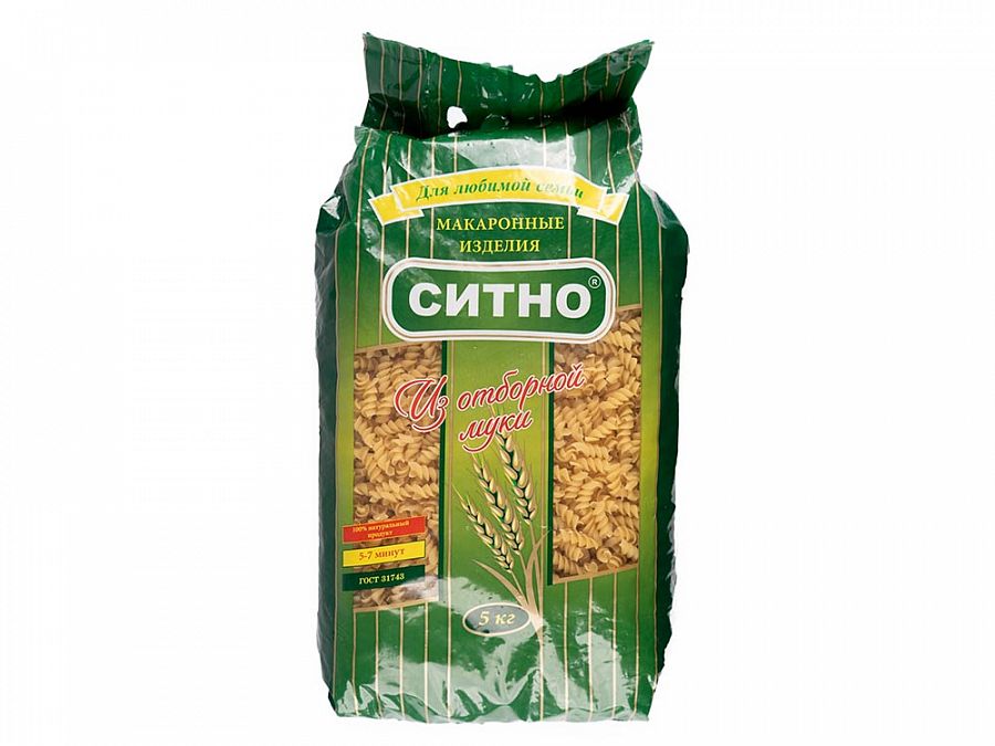 Купить Макароны СПИРАЛИ ГОСТ 5кг 1/15кг Ситно в Москве, СПБ, Краснодаре с доставкой в день заказа