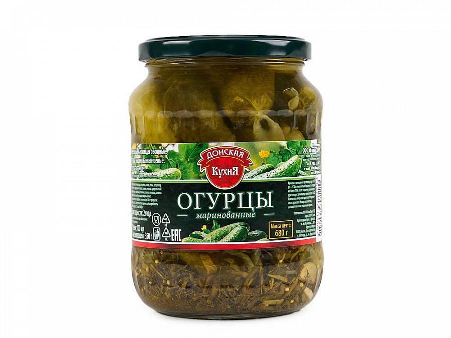 Купить Огурцы маринованные 680гр 1/6шт Донская Кухня в Москве, СПБ, Краснодаре с доставкой в день заказа
