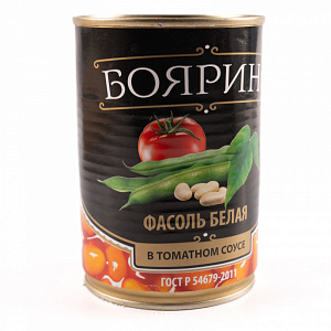 Фасоль белая в томатном соусе ж/б 425мл 1/12шт Бояринъ