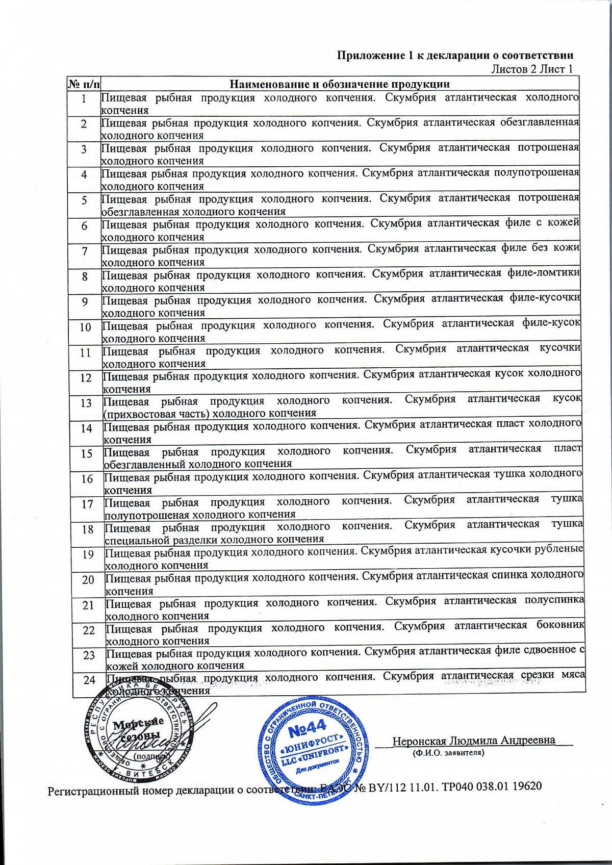Декларация о соответствии, лист 2 из 4