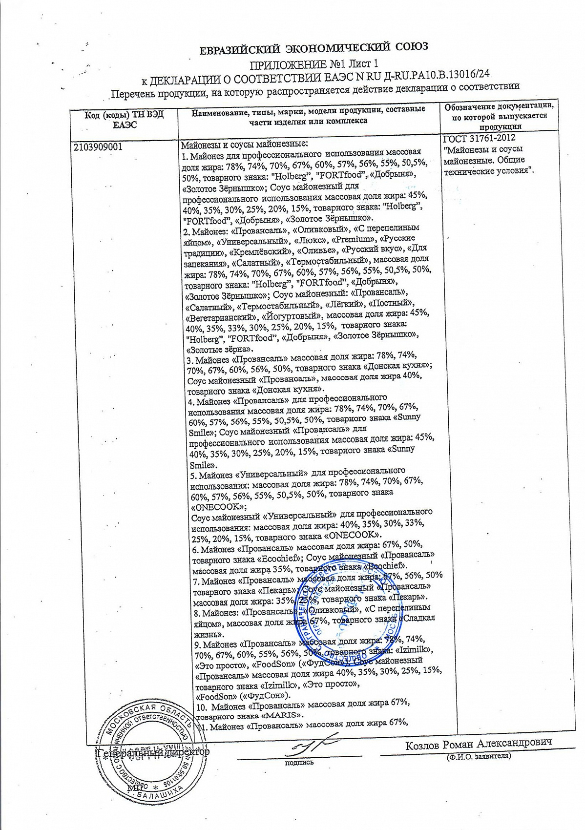 Декларация о соответствии, лист 3 из 5